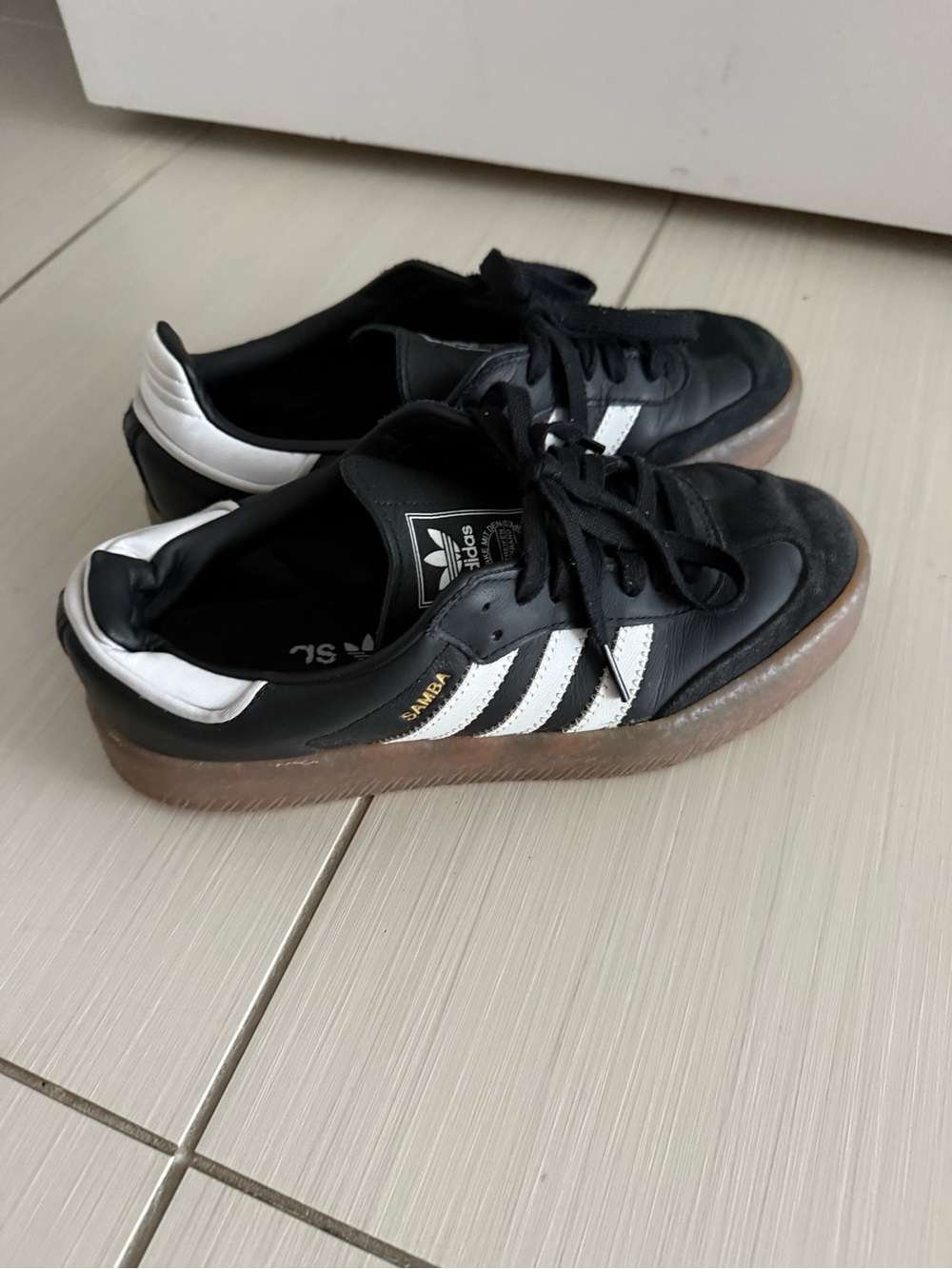 adidas women Black & White Leather Sneakers with Gum Sole